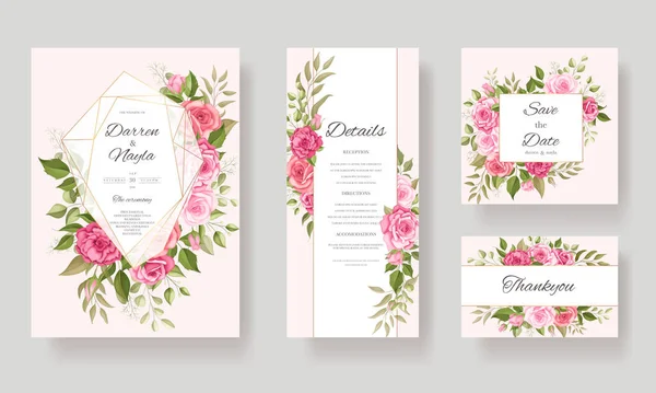 Schöne Blumen Hochzeitseinladungskarte Vorlage — Stockvektor