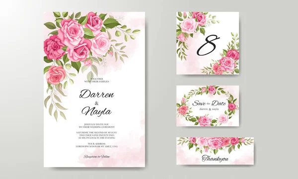 Schöne Blumen Hochzeitseinladungskarte Vorlage — Stockvektor