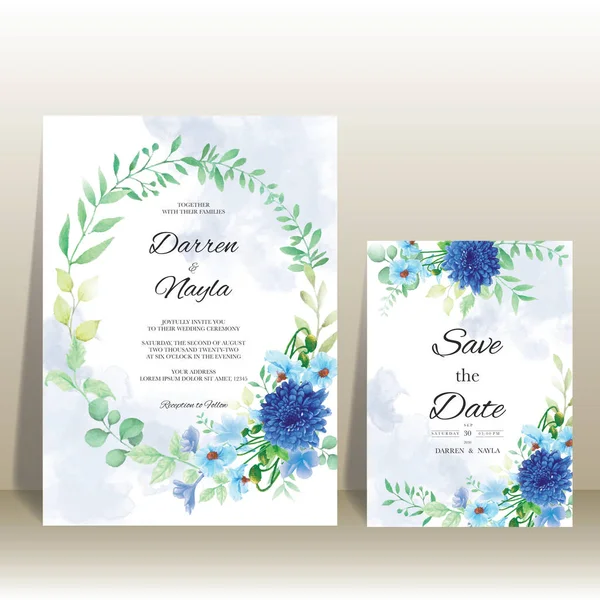 Florale Hochzeitseinladungsvorlage Set Mit Eleganten Blume Und Blättern Aquarell — Stockvektor