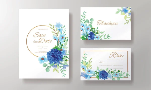Floral Wedding Invitation Template Set Elegant Flower Leaves Watercolor — Stock Vector