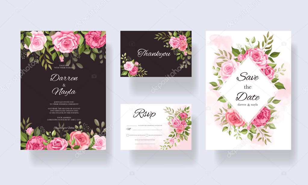 Beautiful floral wedding invitation card template