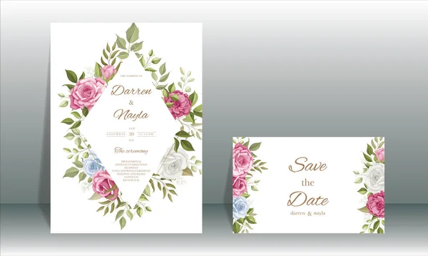 Luxus Elegáns Virágos Esküvői Meghívó Sablon — Stock Vector