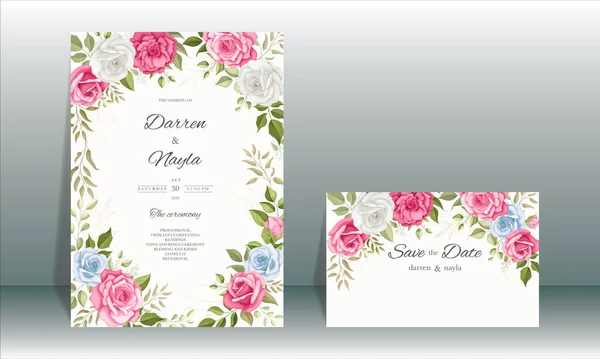 Luxus Und Elegante Florale Hochzeitseinladungskarte Vorlage — Stockvektor