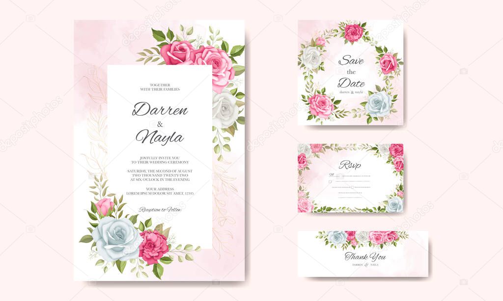 Luxury and elegant floral wedding invitation card template