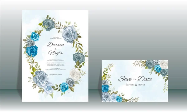 Beautiful Hand Drawn Floral Wedding Invitation Template Design — Stock Vector
