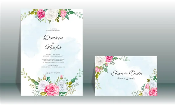Schöne Hochzeitseinladungskarte Mit Floralem Design — Stockvektor