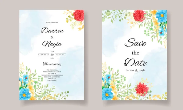 Modelo Cartão Convite Bonito Casamento Aquarela Floral — Vetor de Stock