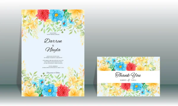 Vackra Blommor Akvarell Bröllop Inbjudan Kort Mall — Stock vektor