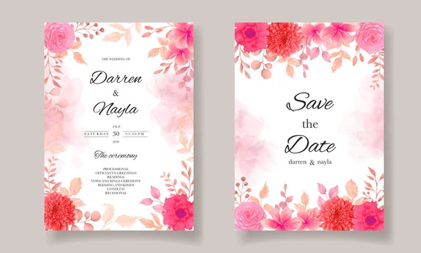 Όμορφη Πρόσκληση Γάμου Μπορντό Λουλούδια Και Φύλλα — Διανυσματικό Αρχείο