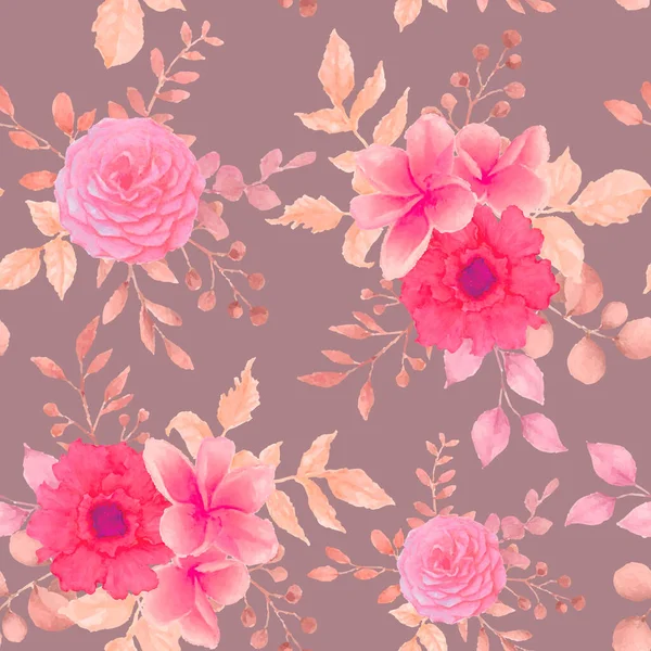 Beautiful Watercolor Flower Seamless Pattern — Stock Vector