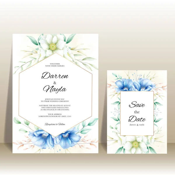 Elegante Hochzeitseinladung Mit Aquarellblume — Stockvektor