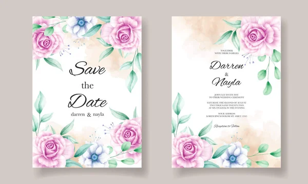 Romantická Svatební Pozvánka Šablona Akvarelem Květiny — Stockový vektor
