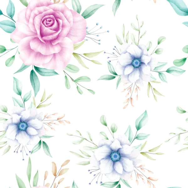 Élégant Motif Sans Couture Floral Aquarelle — Image vectorielle