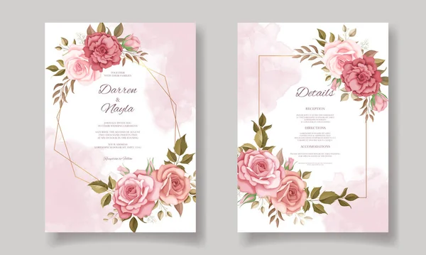 Όμορφη Γαμήλια Πρόσκληση Κάρτα Floral Σχέδιο — Διανυσματικό Αρχείο