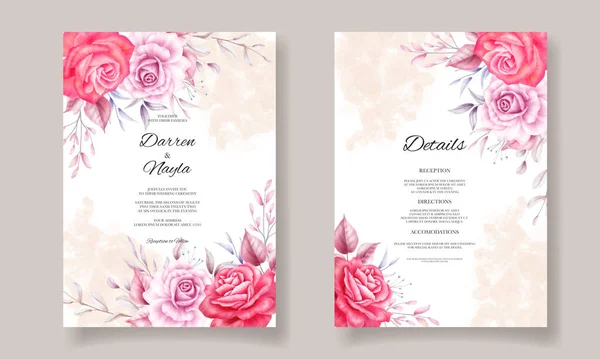 Romantic Wedding Invitation Card Template Watercolor Flowers — Stock Vector