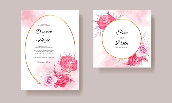 Romantikus Esküvői Meghívó Kártya Sablon Akvarell Virágok — Stock Vector