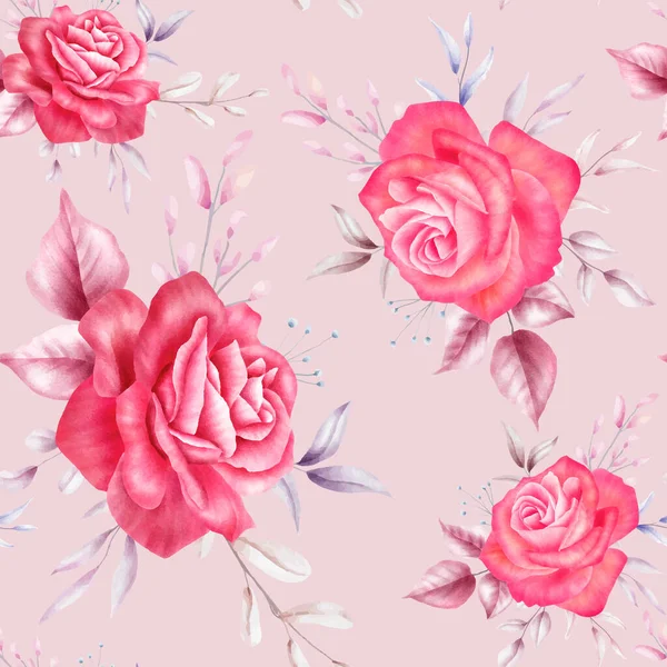 Hermosa Acuarela Rosa Flor Patrón Sin Costura — Vector de stock