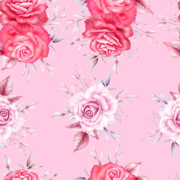 Krásná Akvarel Růže Květiny Bezešvé Vzor — Stockový vektor