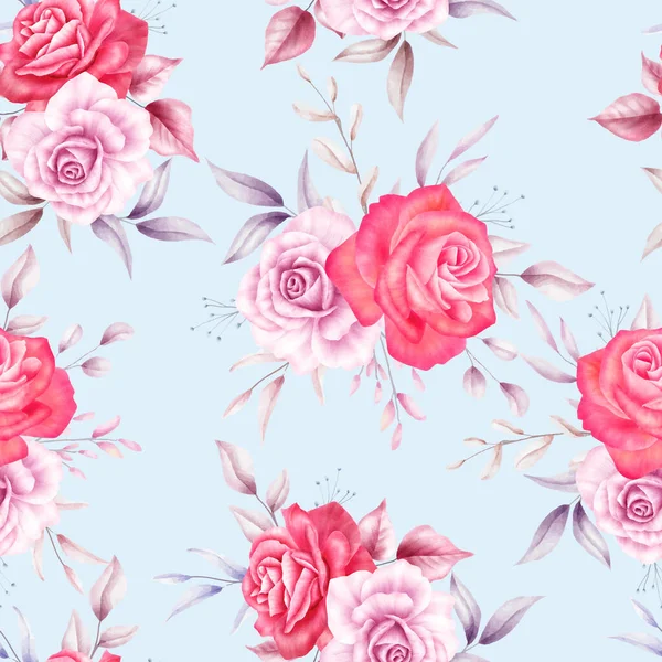 Vacker Akvarell Ros Blomma Sömlös Mönster — Stock vektor