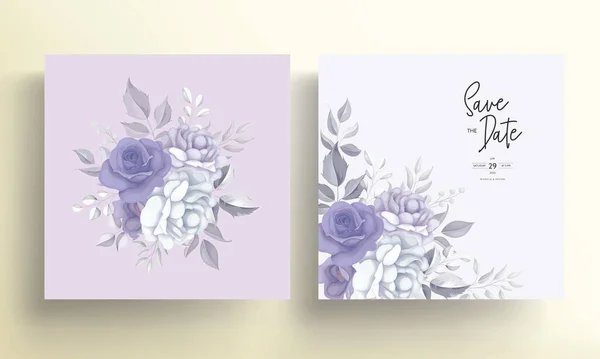 Gyönyörű Esküvői Meghívó Kártya Lila Virág Dekoráció — Stock Vector