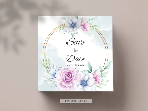 Elegante Convite Casamento Com Flor Aquarela — Vetor de Stock