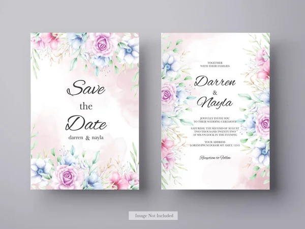 Elegante Convite Casamento Com Flor Aquarela — Vetor de Stock