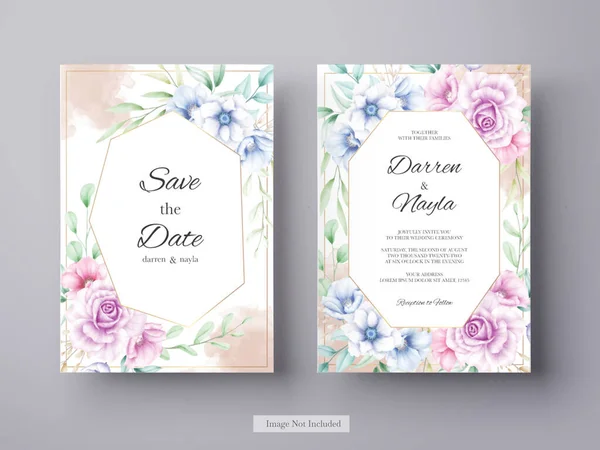 Elegantní Svatební Pozvánka Akvarelem Květiny — Stockový vektor