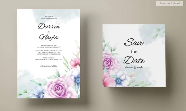 Elegante Convite Casamento Com Flor Aquarela — Vetor de Stock