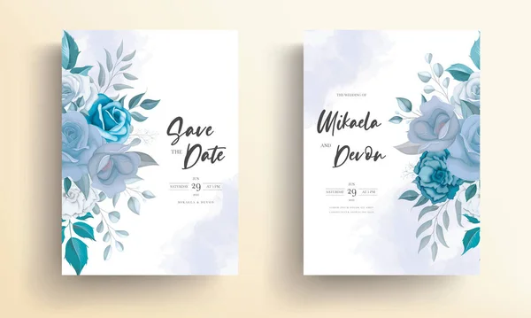Σύγχρονη Πρόσκληση Γάμου Κάρτα Μπλε Λουλούδια — Διανυσματικό Αρχείο