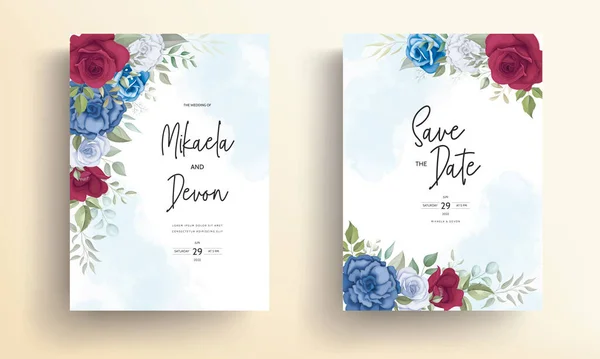 Floral Σχεδιασμός Γαμήλια Πρόσκληση Κάρτα Όμορφη Διακόσμηση Λουλουδιών — Διανυσματικό Αρχείο