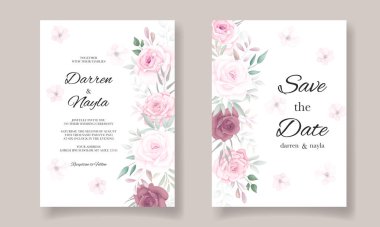 Güzel çiçek süslemeleri olan güzel düğün davetiyeleri.