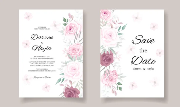 Projetos Convite Casamento Bonito Com Ornamentos Flores Bonitas — Vetor de Stock