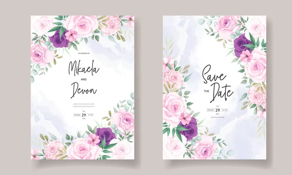 Hermosos Diseños Invitación Boda Con Hermosos Adornos Flores — Vector de stock