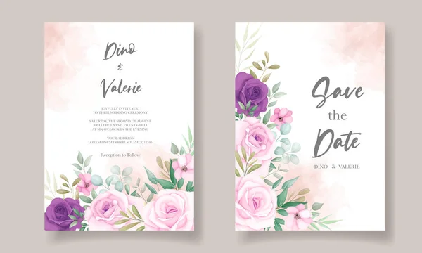 Cartão Convite Casamento Moderno Com Ornamento Floral Bonito — Vetor de Stock