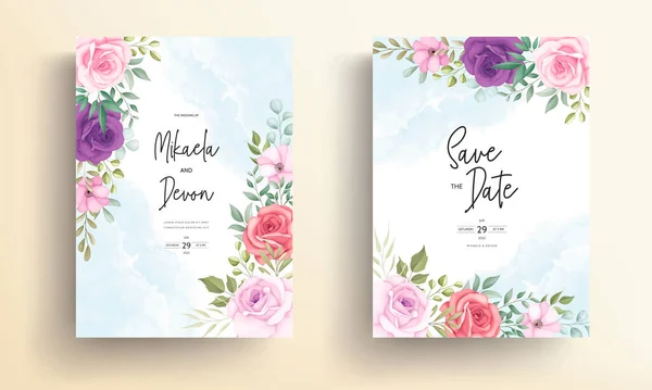 Beautiful Wedding Invitation Card Floral Design — Stock Vector