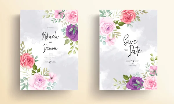 Όμορφη Γαμήλια Πρόσκληση Κάρτα Μαλακό Floral Στολίδια — Διανυσματικό Αρχείο