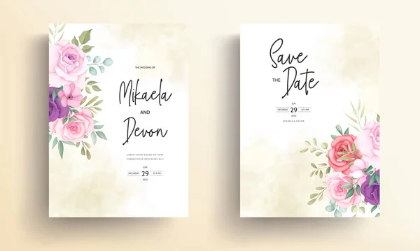 Vackert Bröllopsinbjudningskort Med Mjuka Blomsterdekorationer — Stock vektor