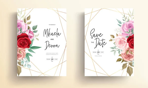 Wedding Invitation Card Beautiful Floral Decorations — Stock Vector