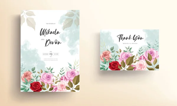 Σύγχρονη Πρόσκληση Γάμου Κάρτα Όμορφα Λουλούδια — Διανυσματικό Αρχείο