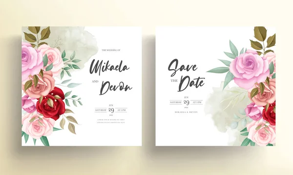Σύγχρονη Πρόσκληση Γάμου Κάρτα Όμορφα Λουλούδια — Διανυσματικό Αρχείο