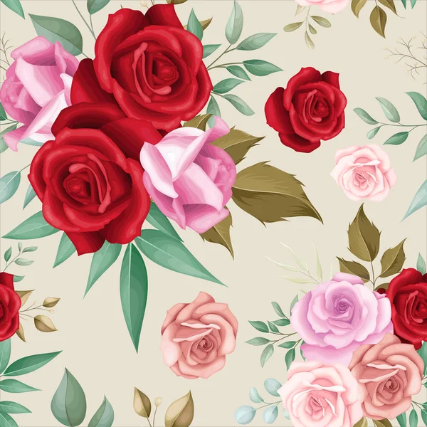 Κομψό Λουλουδάτο Μοτίβο Ρομαντικά Τριαντάφυλλα — Διανυσματικό Αρχείο