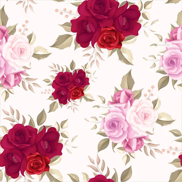 Elegant Floral Seamless Pattern Maroon Roses — Stock Vector