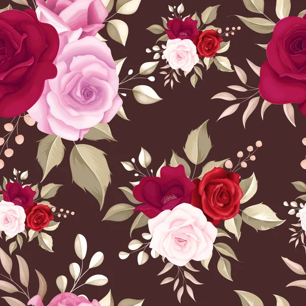 Elegant Floral Seamless Pattern Maroon Roses — Stock Vector