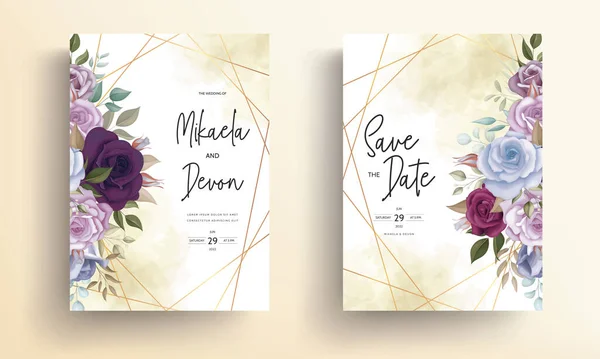 Bröllop Inbjudan Kort Med Vackra Blommor Prydnader — Stock vektor