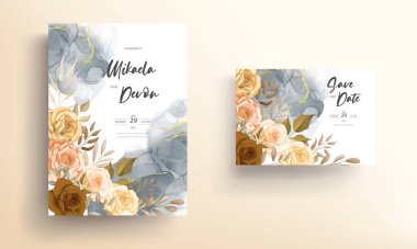 Güzel sonbahar çiçekleri alkol mürekkebi ile davetiye kartı