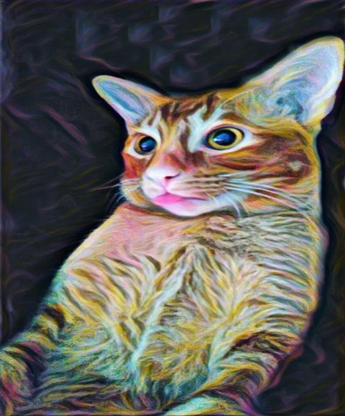 the beautiful and cute cat with tongue sticking out oil art illustration