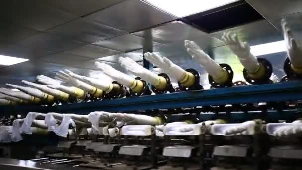 Gloves Factory Production Workshop Rotating Machinery — Stock Video