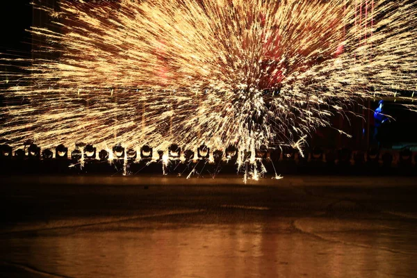 Centelhas Fusão Aço Fundido — Fotografia de Stock