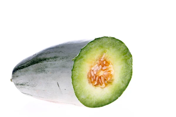 Meloen Een Witte Achtergrond Van Dichtbij Geschoten — Stockfoto