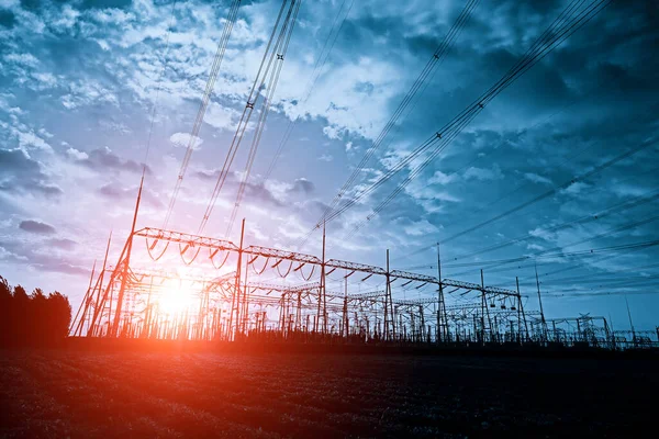 Elektriskt Torn Siluett Vid Solnedgången — Stockfoto